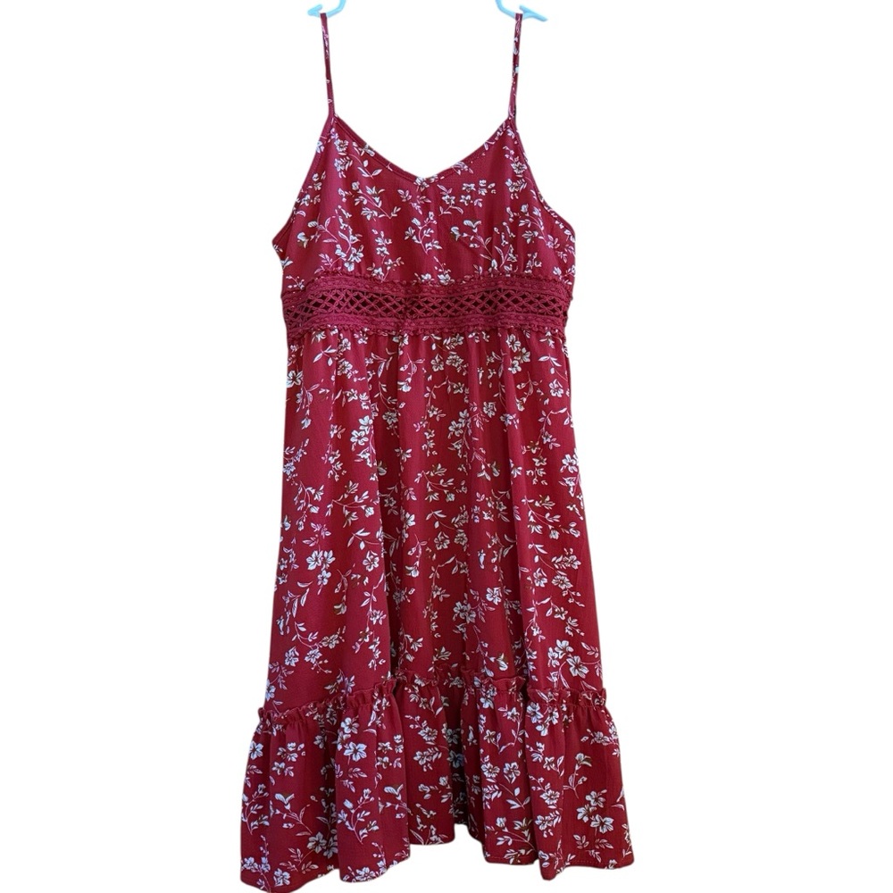Floral Red Spaghetti Strap Sun Dress size M